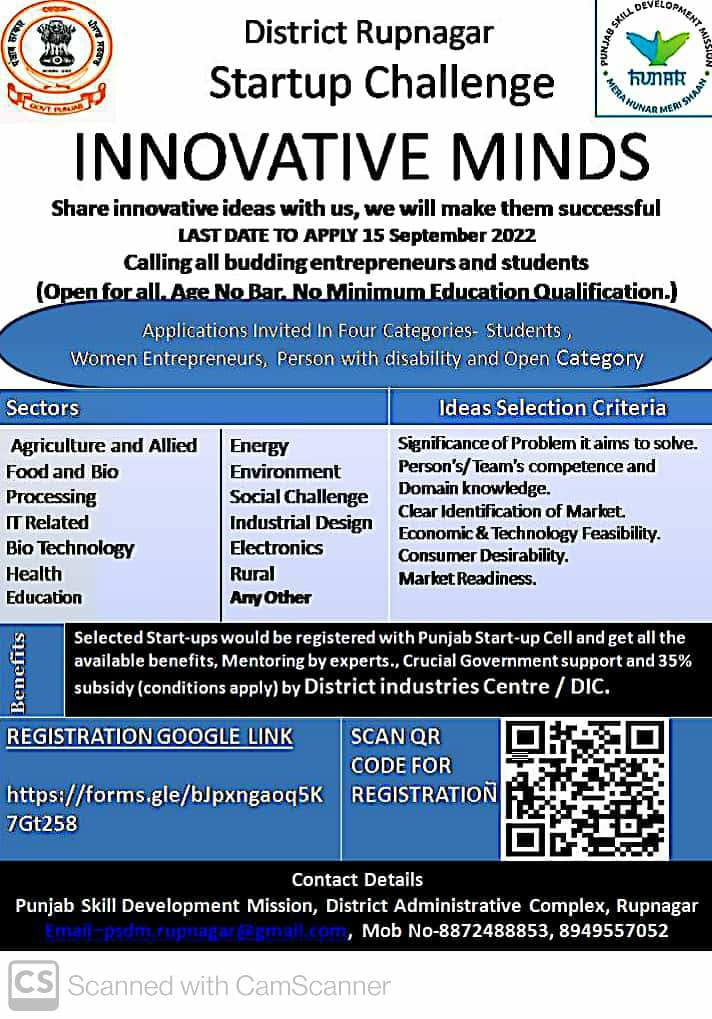 Innovation Startup Ropar 15 Sept 2022